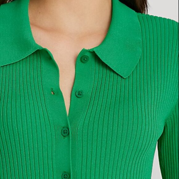 Rib-Knit Long-Sleeve Polo Cardigan - Picture 2 of 2